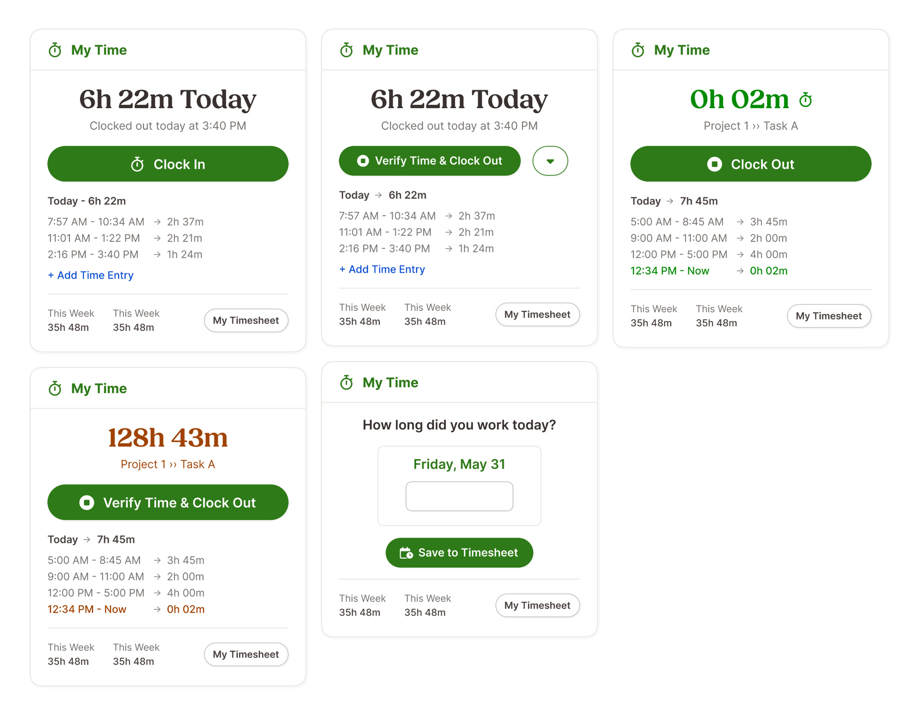 Several permutations of Home screen widget to account for multiple use cases